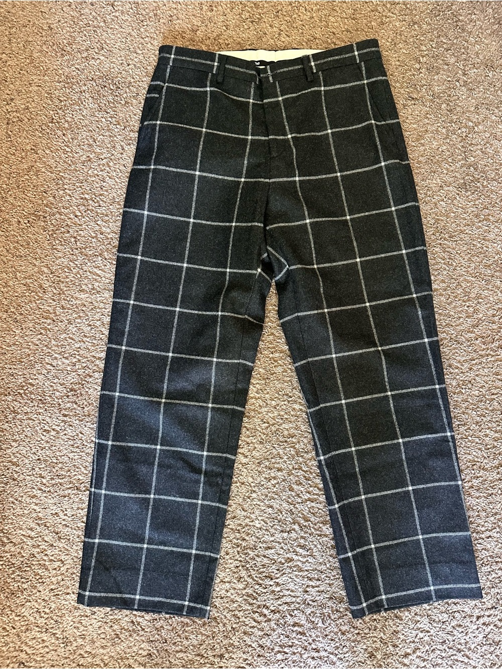 Mens Womens Supreme wool windowpane trousers pants gray white size Large 34